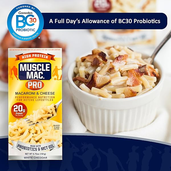 MACARONI AND CHEESE CARTON MADE WITH PROBIOTICS AND MTC OIL, 20G HIGH PROTEIN PER SERVING FOODS, REAL WHITE CHEDDAR CHEESE BY MUSCLE MAC PRO, (10 PACK)