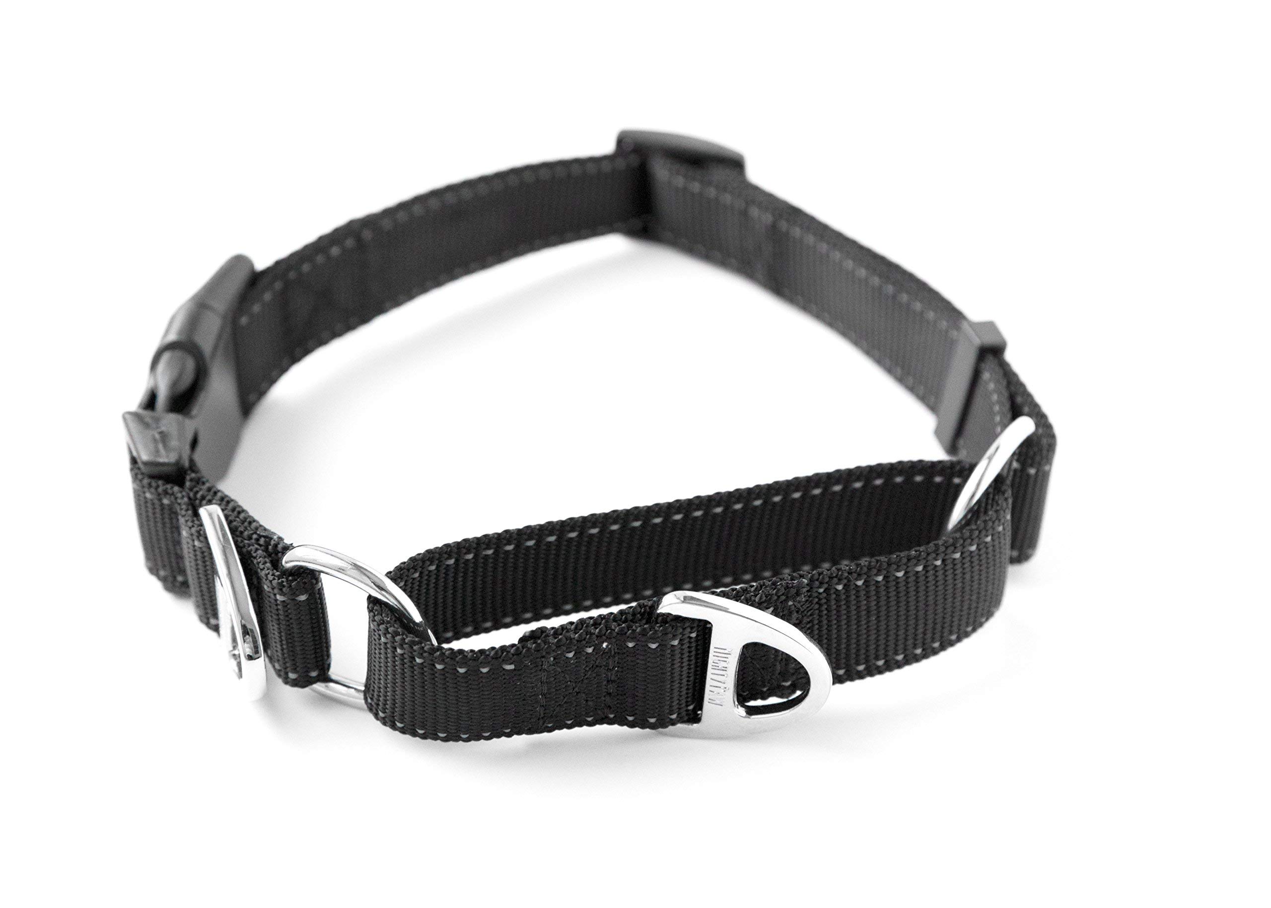 Mighty Paw Martingale Nylon Training Collar with Buckle - Limited Slip Design for Controlled - Optimal Pet Training - Enhanced with Reflective Stitching for Safety - Escape Proof Dog Collar - Black