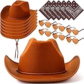 Coume 18 Pcs Cowboy Hat with Heart Sunglasses and Paisley Bandanas Western Cowgirl Hat for Cosplay Costume Adults(Brown,Simple Style)