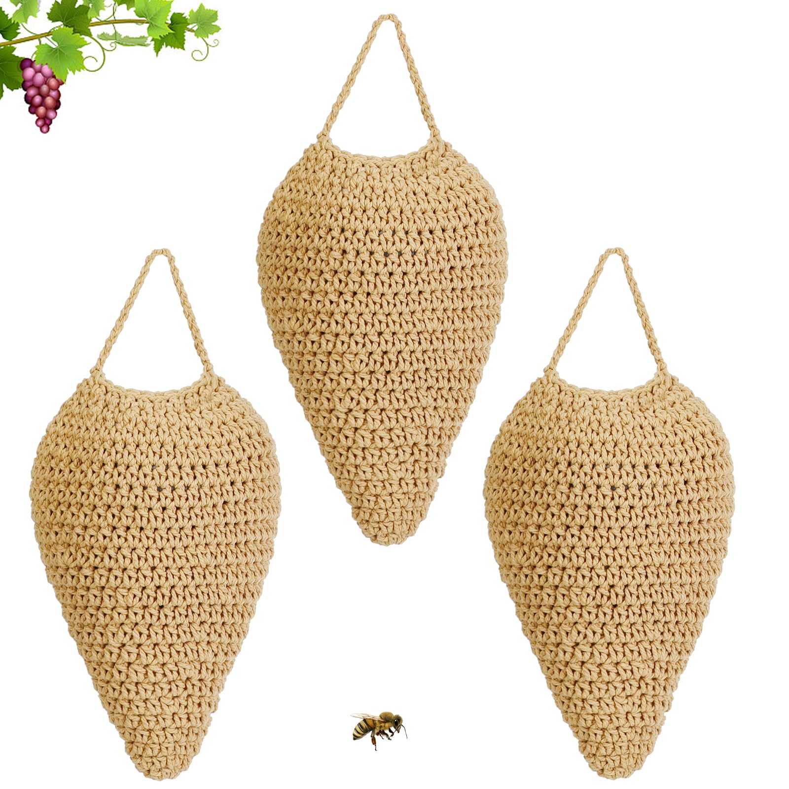 Photo 1 of **ONLY ONE***WBCBEC 3 Pack Large Crochet Wasp Nest Decoys, Faux Wasp Nest Deterrent for Outdoor Hanging for Wasps Hornets, Hornets Nest Decoy Decoration for Patio and Eaves, Beige