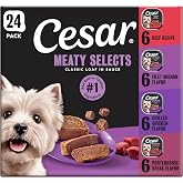 Cesar Classic Loaf in Sauce Wet Dog Food, Meaty Selects, 3.5 oz, 24 Count | Real beef or chicken #1 ingredient, no fillers or artificial flavors, slow-cooked, easy to digest, easy peel trays