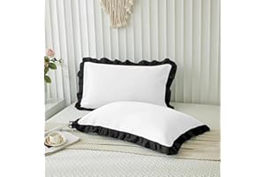 AYANSHI BEDDING Dual Tone Ruffle Pillow Shams Standard Size Set of 2, 20X26 - Unique Ruffled Fringe Design Pillow Cases Soft & Breathable - Luxurious Decorative Pillow Covers 20X26 - (White-Black)