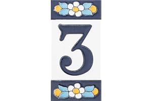 Merola Tile Sevillano Flora Address Numbers 3 2-1/8" x 4-3/8" Ceramic Wall Tile