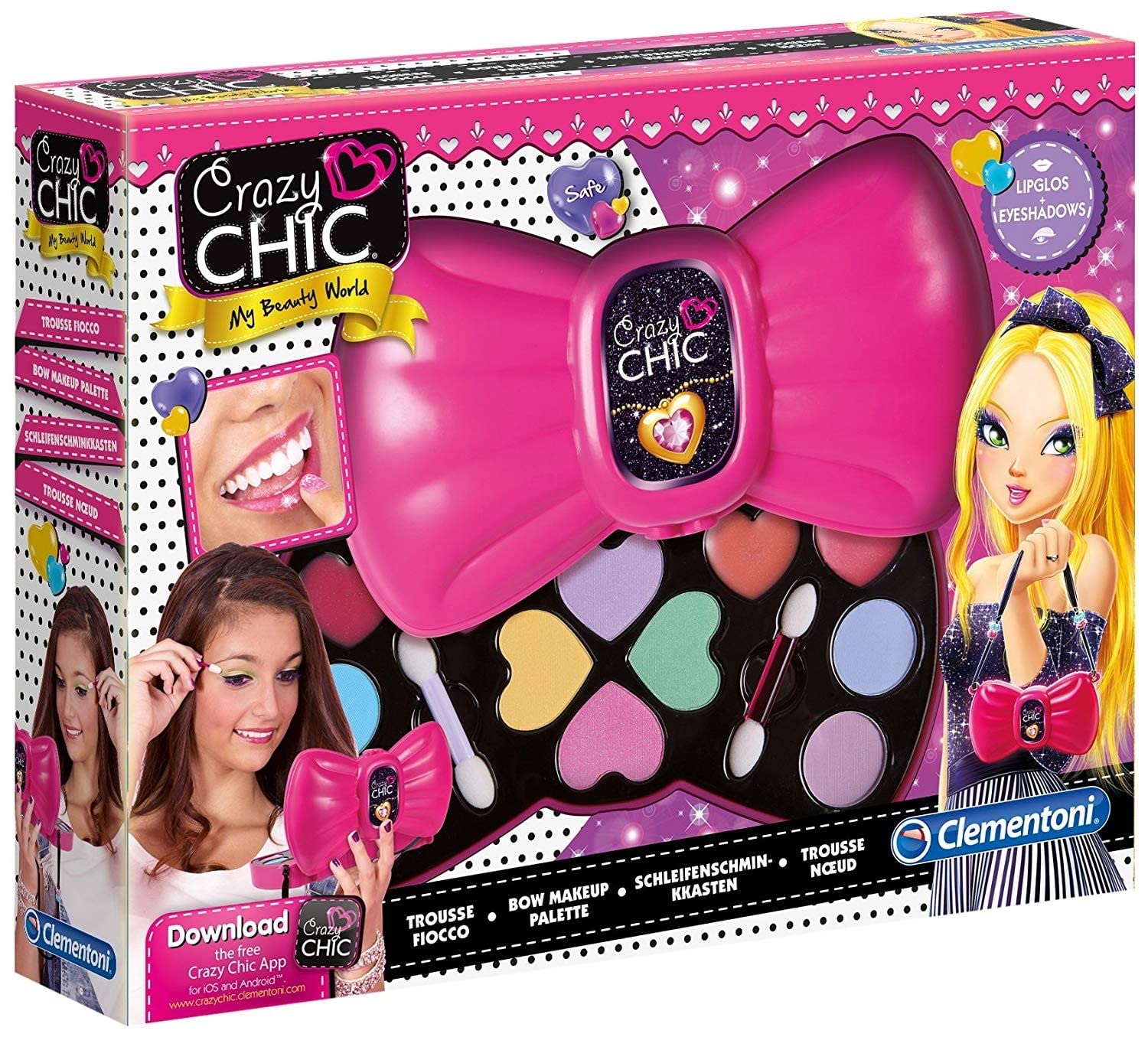 Clementoni- Crazy Chic Bow-Shaped Make-Up Kit for Kids: Safe Play Cosmetics & Accessories (6+ Years)