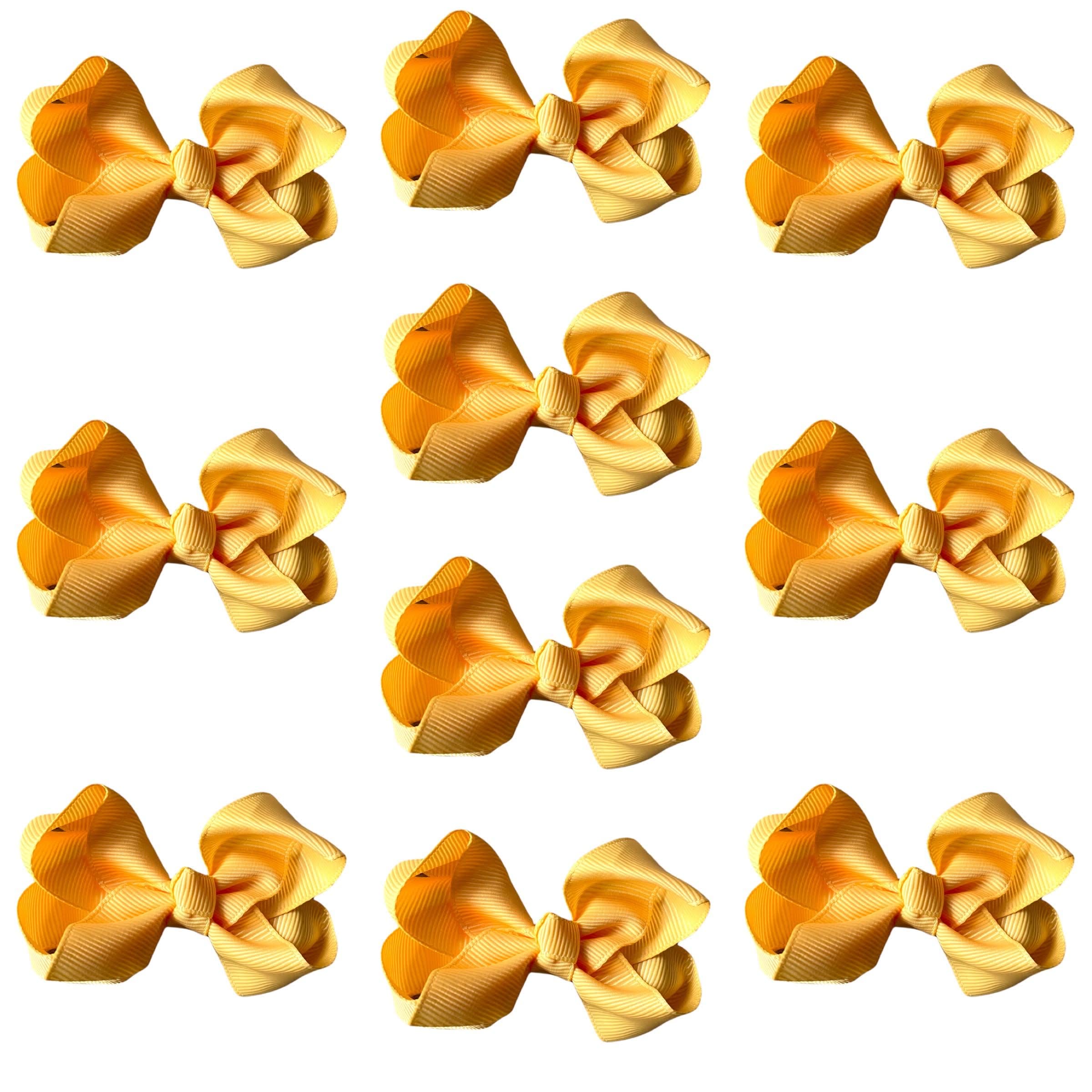 10pk Gold Yellow Hair Bows Knots Clips Slides Grips 3" Inch 7.6cm Solid Colour Girls School Hairbow Accessories