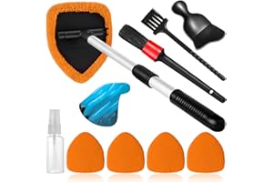 Qydipclin 10pcs Windshield Cleaner Tool, Car Window Cleaning Wash Kit with 4 Reusable Microfiber Pads 1 Spray Bottle and Extendable Handle Auto Glass Wiper Kit, Orange