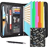Eshow Portfolio Organizer - 3 Ring Binder with Zipper, Vegan Leather Business Padfolio Folder with Notepad Includes 5 Color Sheet Protectors for Documents Files for Men Women