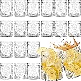 Qinyoung 24 Plastic Vintage Drinking Glasses 8.5oz Stemless Retro Embossed Wine Glasses Shatterproof Reusable Cups for Baby Shower Wedding Reception Grand Event Party (Clear)
