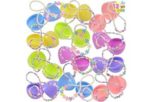 JOYIN 12 Pack Prefilled Easter Eggs with 12 Different Designs of Necklaces and 12 Bracelets Girls Jewelry Set for Girls Easter Party Favor Easter Basket Stuffer Classroom Exchange and Prize Supplies