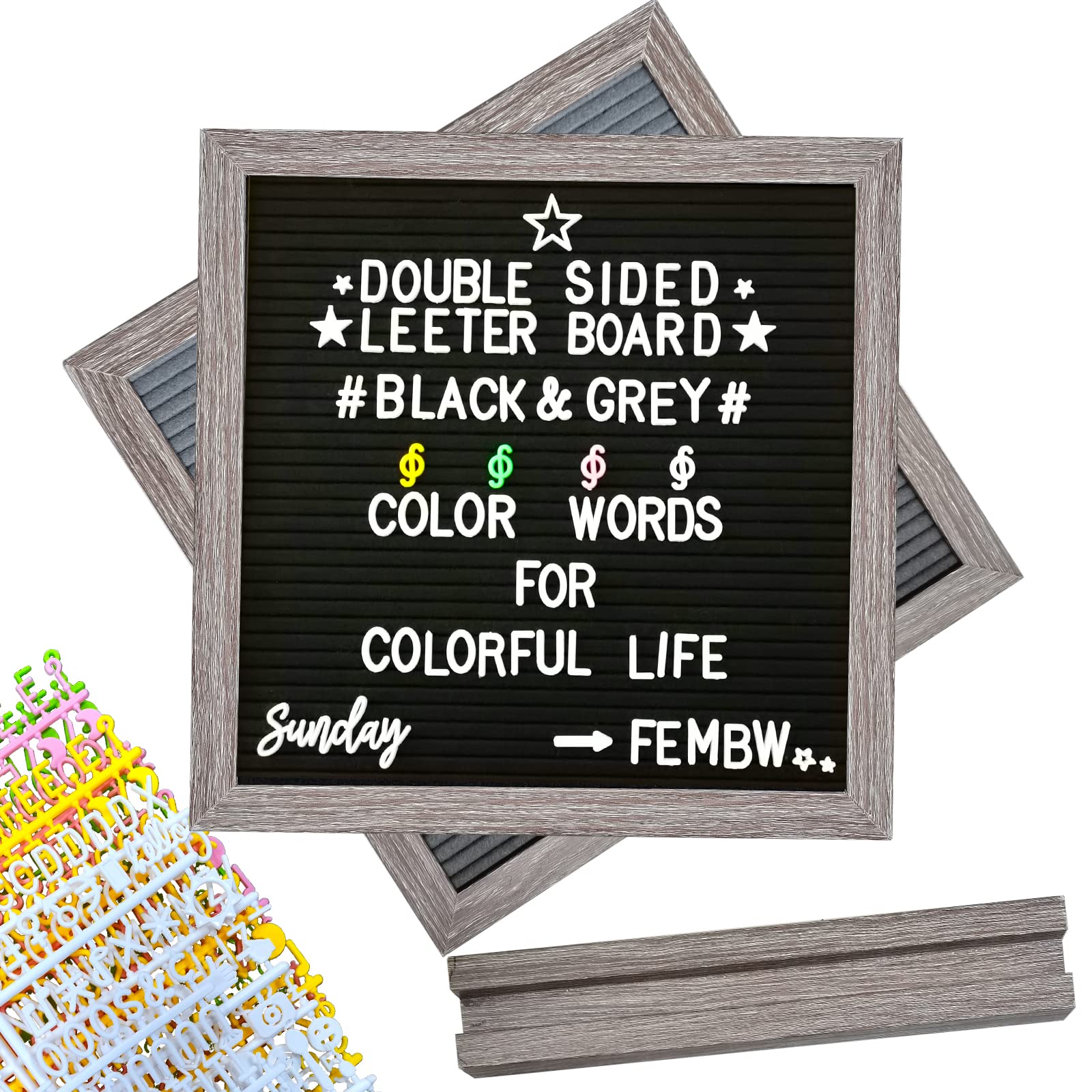 Double Sided Felt Letter Board, 12 x 12 Inch Vintage Wood Frame Message Memo Board with Stand, 1100+ Changeable 4 Colors Letters and Symbols Emojis Announcement Board for Home Kitchen Party Business
