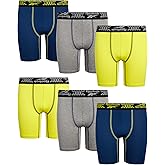 Reebok Boys Boxer Briefs - 6 Pack Performance 6” Inseam Long Leg Boxer Briefs Boys Underwear with Support Pouch (6-18)