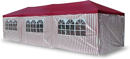 Garten Pavillon 3 X 9 M Wasserdicht Inklusive Heringe Abspannseile Eckverbinder Pe Plane 110 G M Metallgestange Lackiert Stecksystem Montage Ohne Werkzeug Rot Weiss Bierzelt Raucherzelt Partyzelt Amazon De Partyzelt 3x9 Wasserdicht