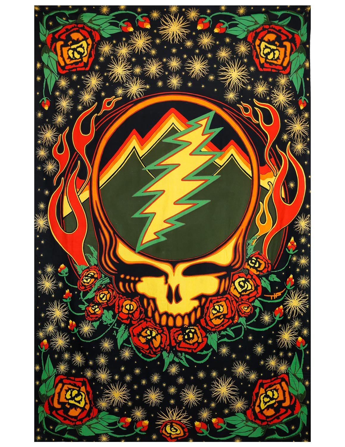 Sunshine Joy Grateful Dead 3D Steal Your Face Scarlet Fire Tapestry Tablecloth Wall Art Beach Sheet Huge 60x90 Inches - Amazing 3D Effects