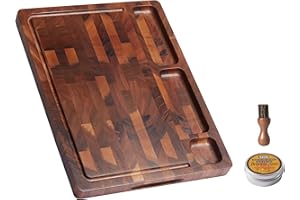 FYCTIO Walnut Wood Cutting Boards for Kitchen, Large End Grain Cutting Board Double Sided, Thick Chopping Board with Handle, 