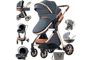 MAGIC ZC 3 in 1 Baby Travel System Infant Baby Stroller Pushchair High Landscape Reversible Foldable Portable Standard Stroller Newborn Pram Buggy Reclining Baby Carriage (225 Blue-58)