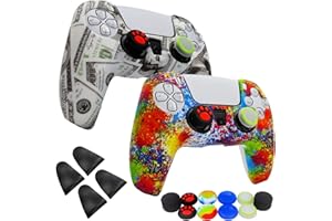 OIOKEW Silicone Skin for Ps5 Controller, 2pcs Anti-Slip Shell Cover Case with 10 Joystick Grips, 2 Pairs L2 R2 for Playsation 5 Controller Wireless Gamepad