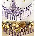 Stuffed Animal Net or Hammock - Hanging Stuffed Animal Hammock Storage - Toy Hammock Holder Boho Wall Corner Hammock Organizer inc LED Light and Hooks, Purple
