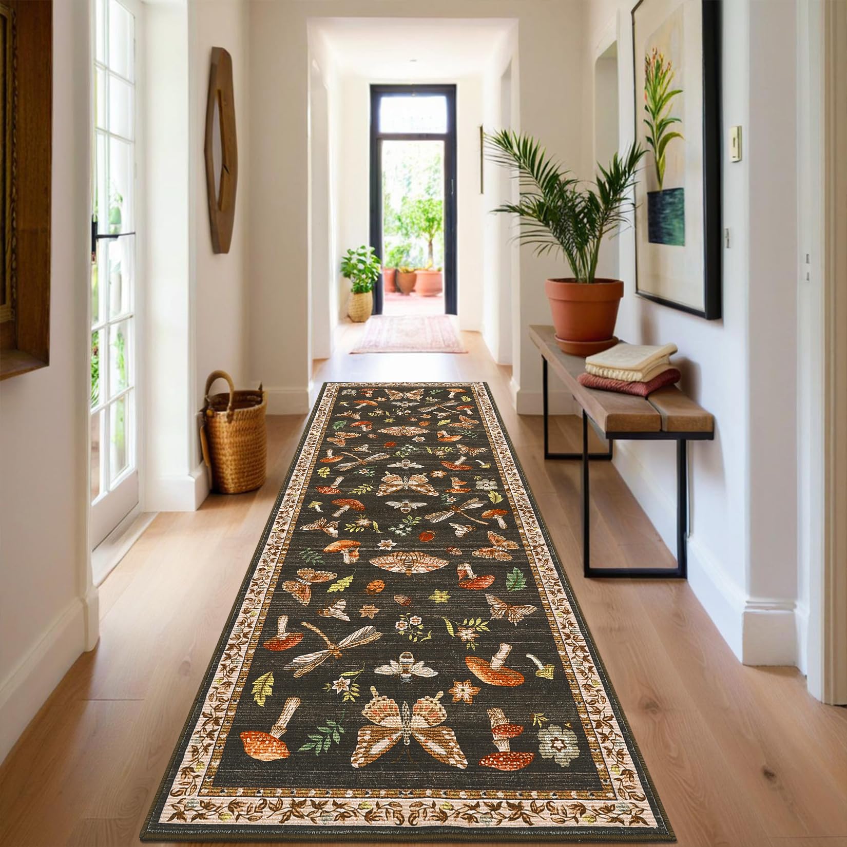 Photo 1 of 2.5x10 Runner Rug for Hallway Washable Kitchen Rugs Non Slip with Rubber Back Mushroom Soft Low-Pile Stain Resistant Foldable Indoor Carpet for Entryway Laundry Room Floor Mats Brown