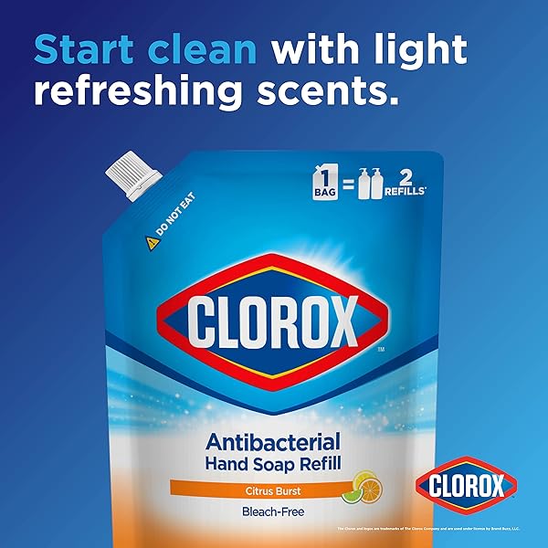 CLOROX ANTIBACTERIAL LIQUID HAND SOAP REFILL | HAND SOAP FROM CLOROX, LIQUID HAND WASHING SOAP REFILL WASHES AWAY GERMS AND BACTERIA ON SKIN, 34 OZ CITRUS BURST SCENT