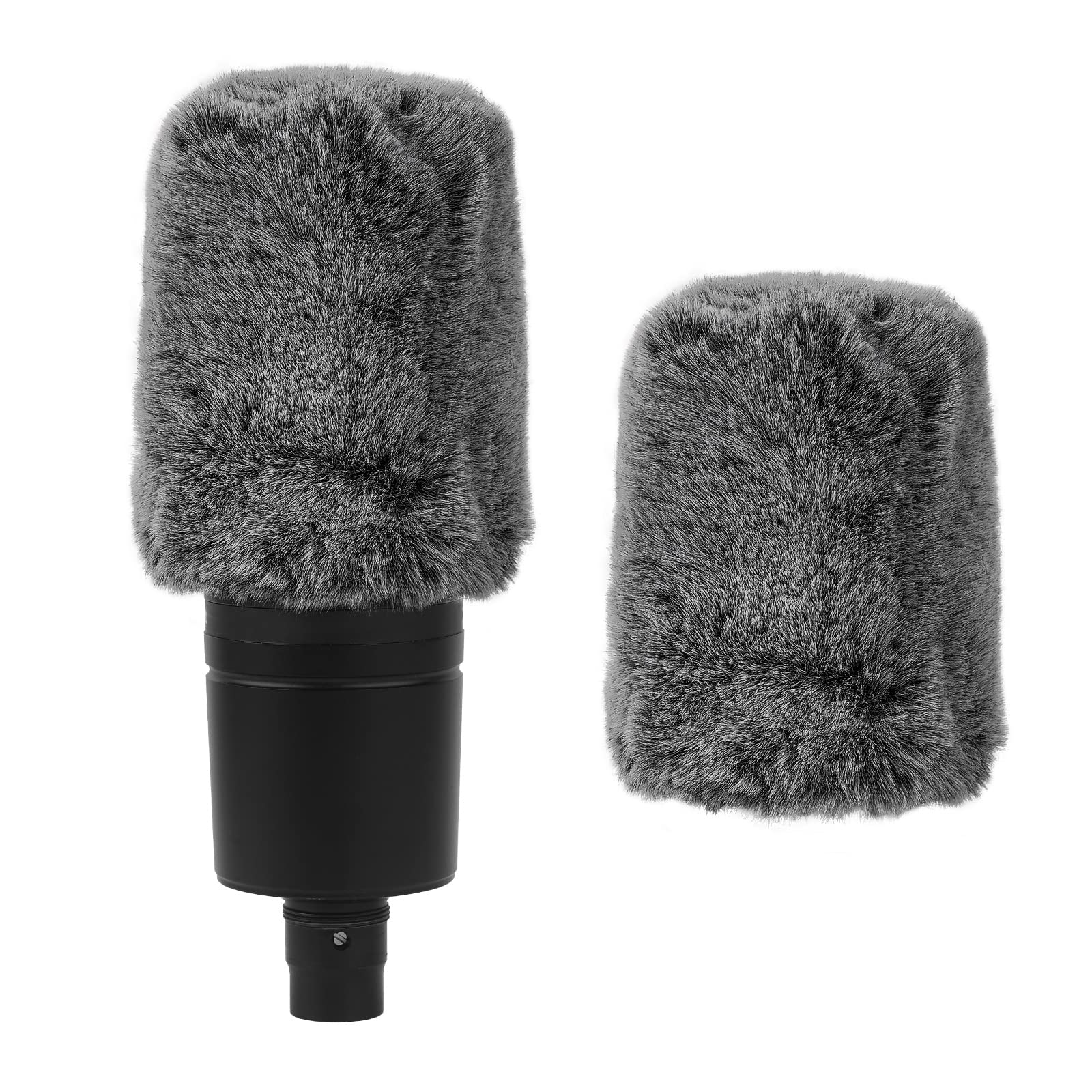 GEEKRIA for Creators Furry Windscreen Compatible with Audio-Technica AT2020, AT2020USB, AT2035, Mic DeadCat Wind Cover Muff, Fluff Cover Windshield, Wind Noise Reduction (Grey / 2 Pack)