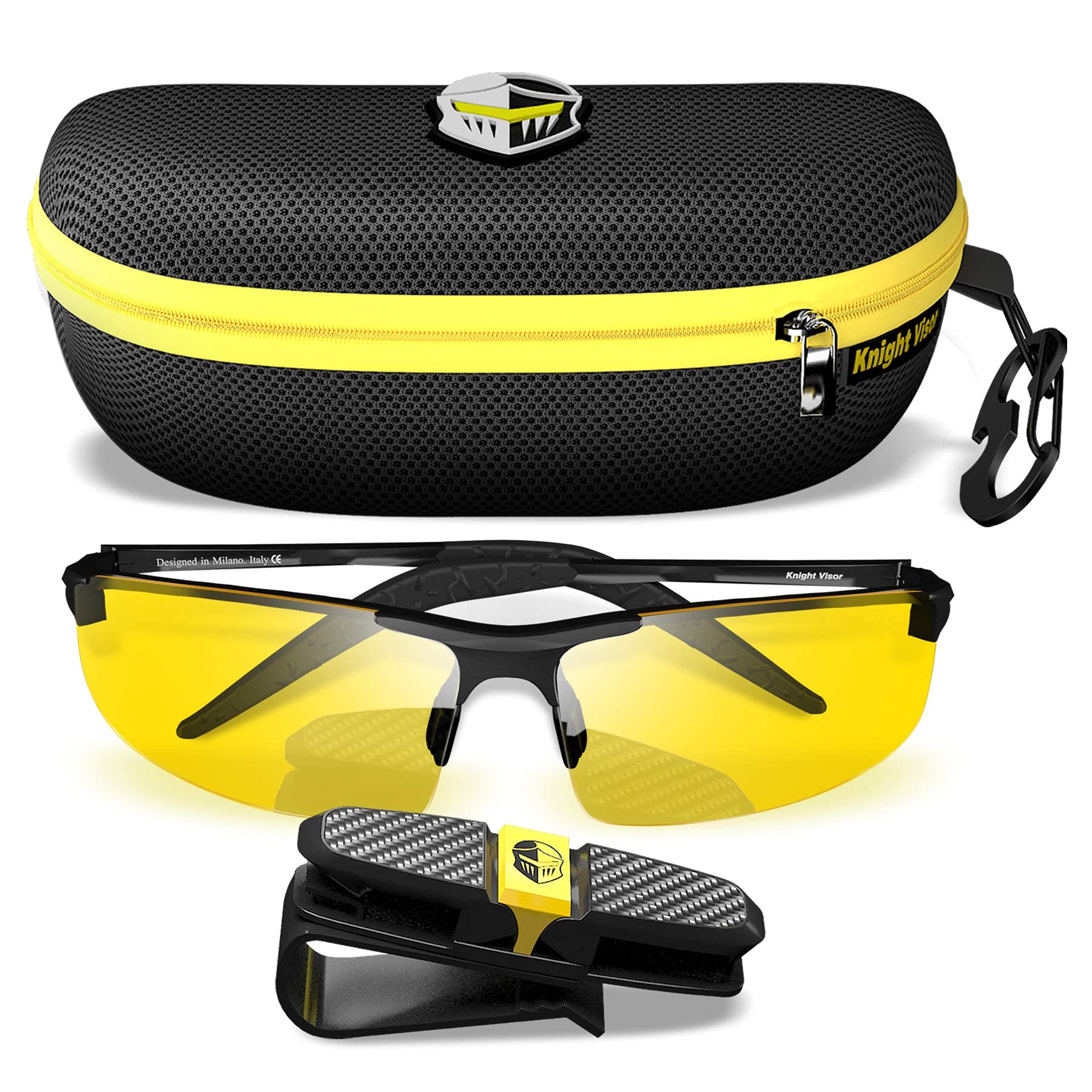 Nacnic BLUPOND Night Driving & Sports Glasses - HD Yellow Vision for Maximum Clarity - Unisex Visor - Black Frame
