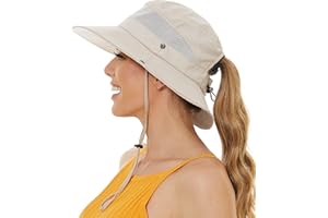 EW EAST WATER Sun Bucket Beach Hats for Women with Ponytail Hole,Sun Protection UV UPF50+ Waterproof Fishing Safari Hiking Hat