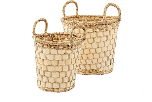 Medium Seagrass Decorative Baskets With Wooden Handles Hand Woven Wicker Baskets 9 8 X 7 5 X 5 1 Baskets Home Urbytus Com