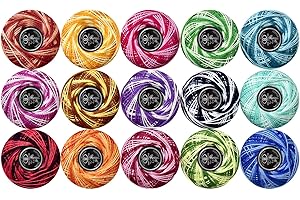 LE PAON Double Mercerized Egyptian Long Staple Cotton Pearl Thread Ball 15 Variegated Colors for Crochet Hardanger Cross Stitch Hand Embroidery
