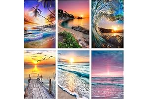CUPMOD 6 Pack Full Drill Diamond Art Kits - Beach Crafts for Adults and Kids, Wall Decor Painting Packs, Home Decor