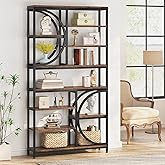 Tribesigns Bookshelf, Industrial 8-Tier Etagere Bookcases, 77-Inch Tall Book Shelf Open Display Shelves, Wood Look Accent Shelving Unit with Metal Frame for Home Office (1, Brown/Black)