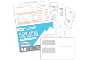 BLUE SUMMIT SUPPLIES Blue Summit 1099 MISC Forms 2025 with Envelopes, 1099-MISC 4 Part Tax Forms Kit, 50 Vendor Kit of Laser Forms, Compatible with QuickBooks and Accounting Software, 50 Self Seal Envelopes Included