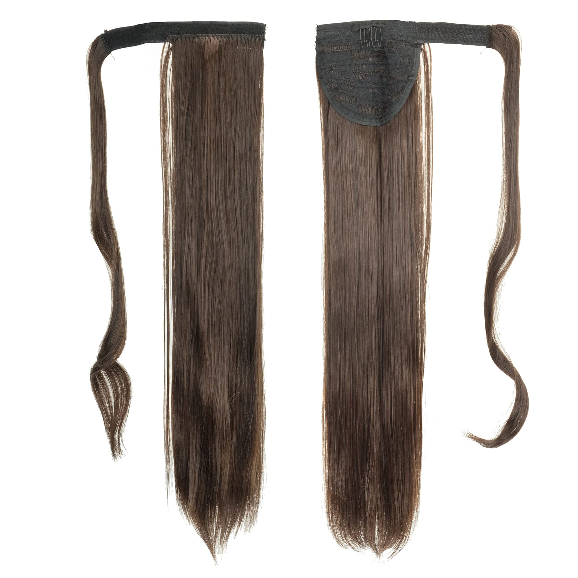 IMISSU Long Straight Wrap Around Ponytail Extension Synthetic Hair Extensions Clip in Ponytails Hairpiece for Women (Reddish Brown)