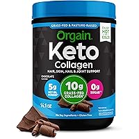 Orgain Keto Collagen Protein Powder, Chocolate - 10g Grass Fed Hydrolyzed Collagen Peptides Type 1 & 3, 10g Protein, 5g MCT O
