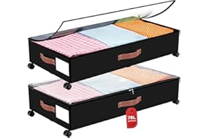 2Pack Under Bed Storage with Wheels,78L Rolling Underbed Drawers with Metal Frame for Seasonal Clothing,Comforter Storage & H
