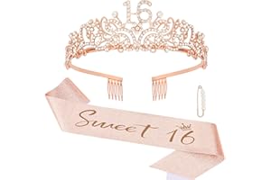 Semato Sweet 16 Party Decorations Set - Rose Gold 16th Birthday Crown and Sweet 16 Sash Glitter Kit for Girls Birthday Happy Birthday Girl Tiara Birthday Party Supplies and Favors