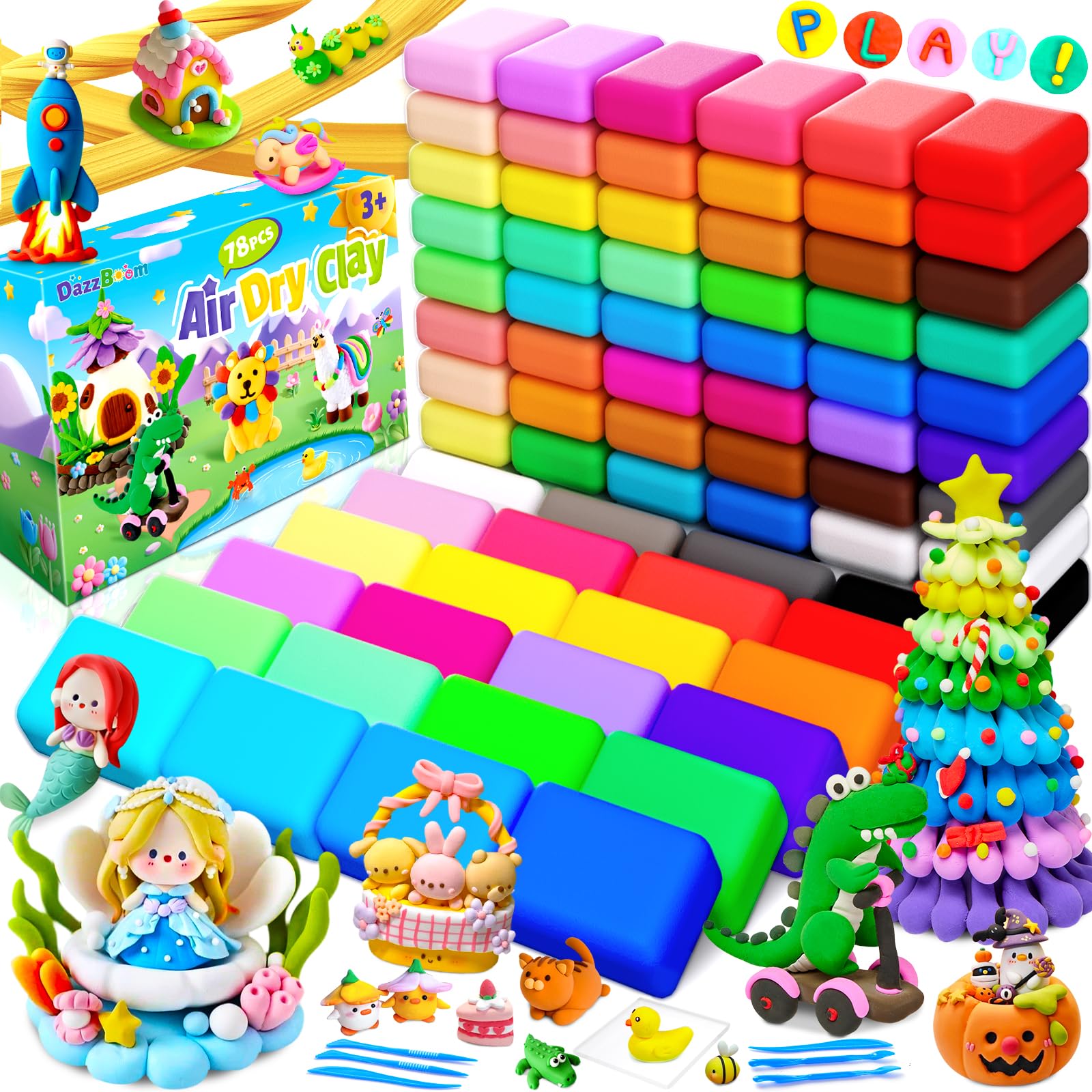 DazzBoom Air Dry Clay 78 Bags of Modelling Clay, 36 Colours,DIY Molding Magic Clay for with Tools,Soft & Non-Sticky,Ultra Light Non-Toxic Air Drying Clay, Arts and Crafts Kits,for Kids Toys