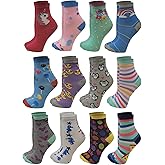 Ayla 12 Pairs Pack Kids Girls Colorful Creative Fun Novelty Design Crew Socks (6-8, Crazy Design)