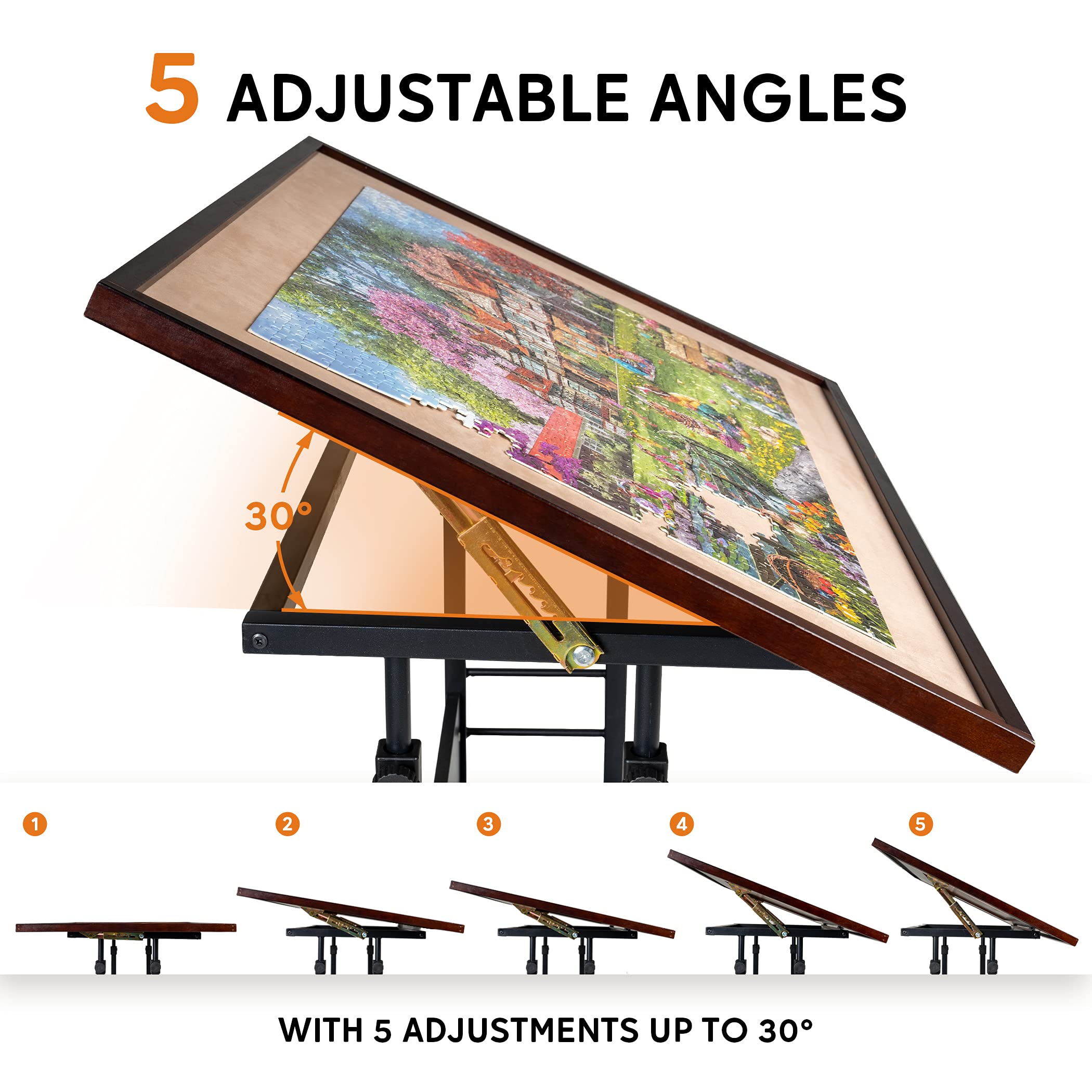 Becko US 1500 Piece Tilting Puzzle Table with Cover Mat, Puzzle Board with 5 Tilt Angle & Height Adjustment, Portable & Movable Tables with Legs & Storage for Adults, for 1500 Piece Jigsaw Puzzles