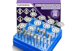 YURINWOO 60 Grit Diamond Grinding Bit Set for Dremel, Rotary Tool Grinding Cutting Wheel 1/8” Shank for Stone Glass Tile Jewelry Engraving Rock Etching Carving Metal Wood - 32Pcs