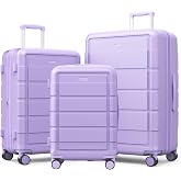 SHOWKOO G-Series Luggage set 3pcs, 100% PC Durable Hardshell Suitcase | Expandable, Smoother Spinner Wheels, YKK Zipper, TSA Lock, Family Travel (Lavender Purple, 20/24/28in)