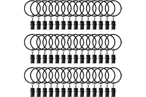 LULARINE 42 Pack Curtain Rings with Clips 1.26" Interior Diameter,Metal Drapery Ring with Clips Compatible with up to 1 inch Drapery Rod,Strong Vintage Decorative Rustproof Drapery Ring with Hooks(Black)