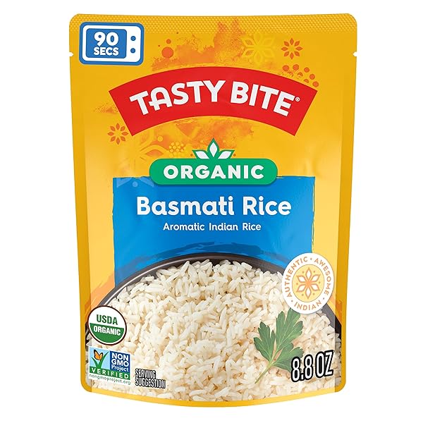 TASTY BITE ORGANIC BASMATI RICE, 8.8 OUNCE, PACK OF 12, READY TO EAT, MICROWAVABLE, VEGAN, GLUTEN-FREE