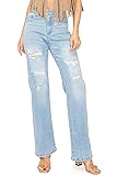 WAX JEAN Womens Juniors High Rise Loose Straight