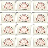 Coume 12 Pack Inspirational Makeup Bags Gifts for Women Bulk Inspirational Quotes Canvas Cosmetic Bags with Zipper for Valentines Day Birthday Graduation Appreciation Thank You Gifts(Delicate,Pink)