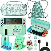 TIKOdirect Carrying Case for Switch, Cute Portable Travel Bag Accessories with Protective Cover, Screen Protectors, Stand, Game Card Holder and Thumb grip caps[Keychain Gift], Animal Crossing