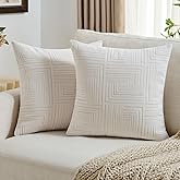 FUTEI Cream Decorative Throw Pillow Covers 18x18 Inch Set of 2,Soft Cozy Chenille Geometric Textured Cushion Case,Home Decor for Couch Bed Living Room