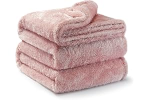 Exclusivo Mezcla Plush Fuzzy Fleece Bed Blanket Queen Size, Super Soft, Fluffy and Warm Blankets，Suitable for All Seasons (Dusty Pink, 90x90 Inches)