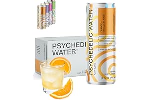 PSYCHEDELIC WATER Mood Enhancing Relaxation Drink - Kava Energy Drink - 12 Fl Oz (12 Cans), Gluten Free, Vegan - Orange + Vanilla - Mucuna Pruriens - Stevia - Gluten Free - Low Calorie - Non Alcoholic Adaptogen Mocktails - 12 Pack