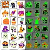 Partywind Glow Halloween Tattoos for Kids Party Decorations | 204 PCS Individually Wrapped Sheets, Luminous Pumpkin Tattoo Stickers, Kids Halloween Treats, Party Supplies