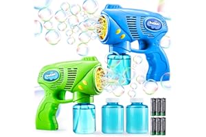 JOYIN 2 Bubble Guns with 2 Bottles Bubble Refill Solution (10 oz Total), Bubble Machine for Toddlers 1-3, Bubble Blaster Part